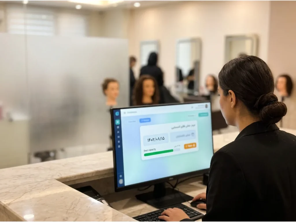 نرم افزار آموزشگاه آرایشگری؛ کارت کلاس و ظرفیت روی میز پذیرش