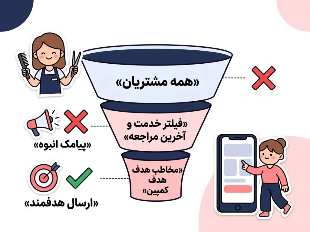 پنل پیامکی آرایشگاه؛ قیف انتخاب مخاطب هدف به‌جای پیامک انبوه